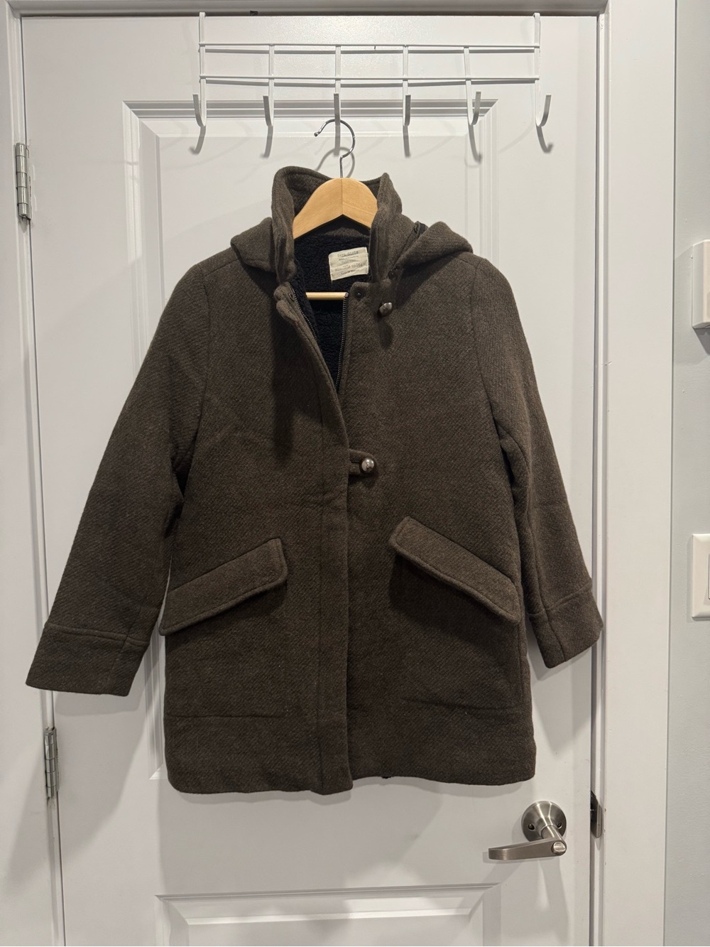 Zara Girls' Hooded Pea Coat - Dark Brown